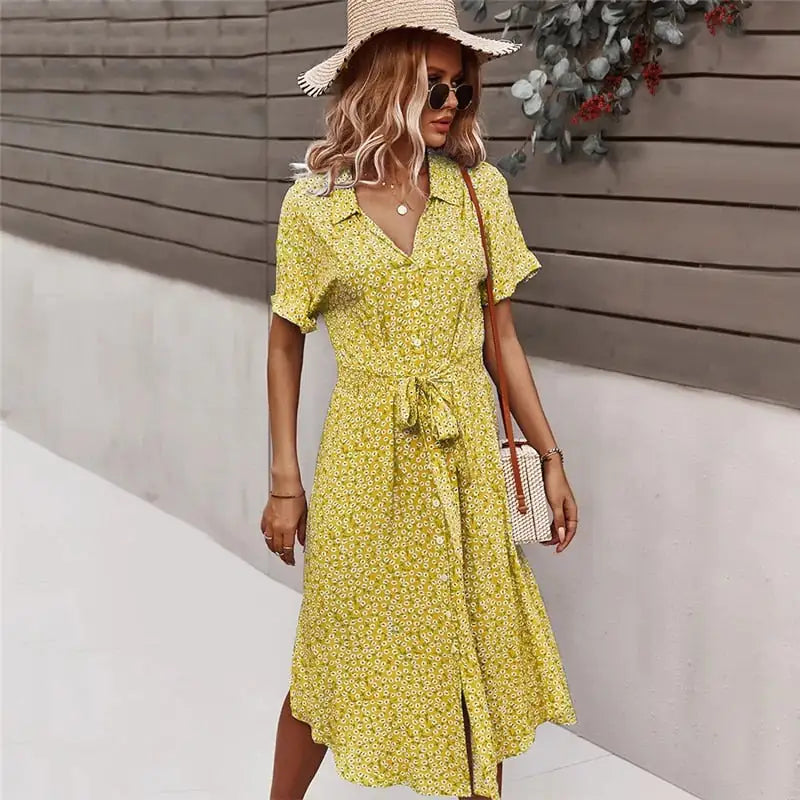 Robe mi-longue chic avec détails boutonnés - Collection Anne