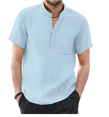 T-shirt décontracté en coton et lin pour homme - Haut d'été respirant
