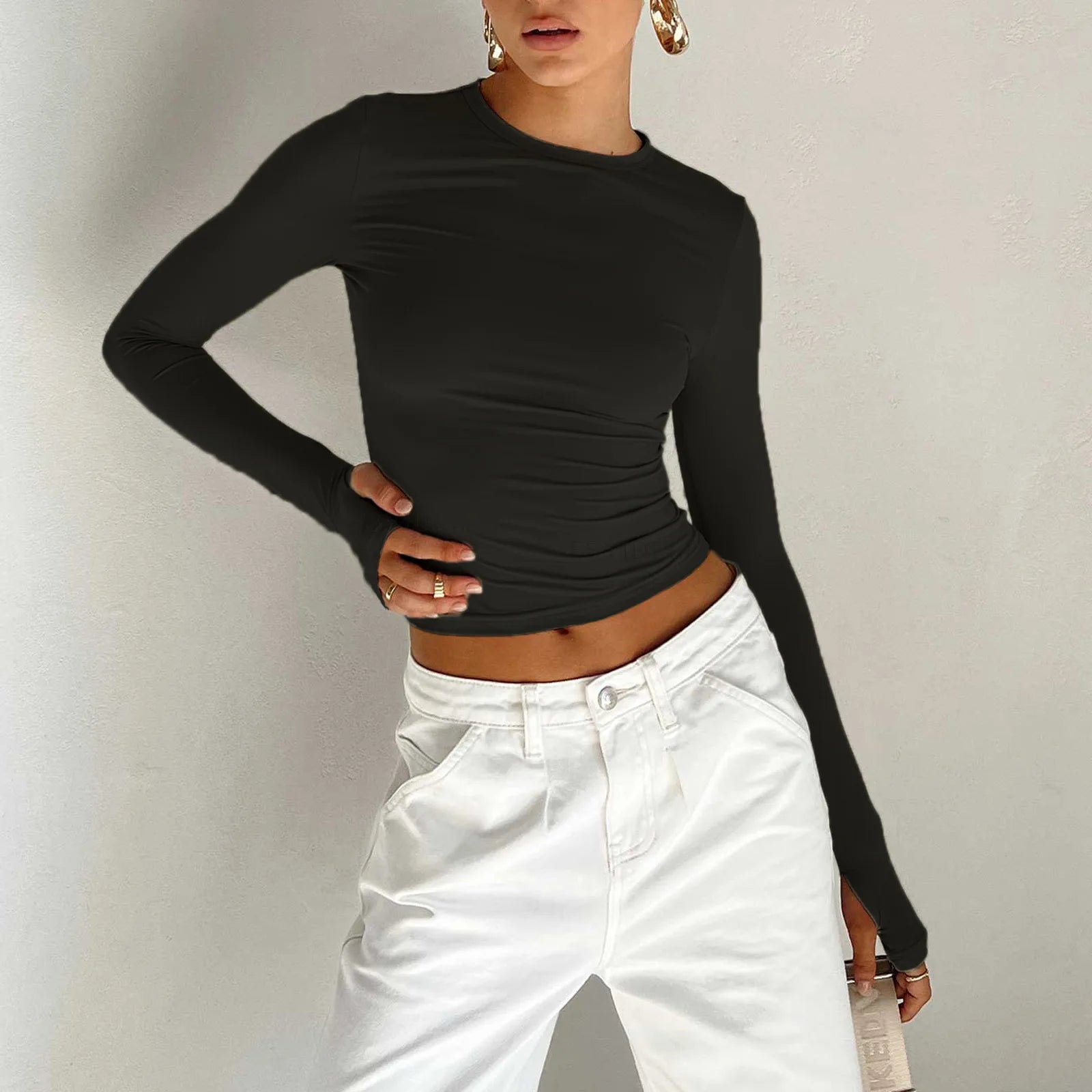 T-shirt chic à manches longues et coupe slim pour femme