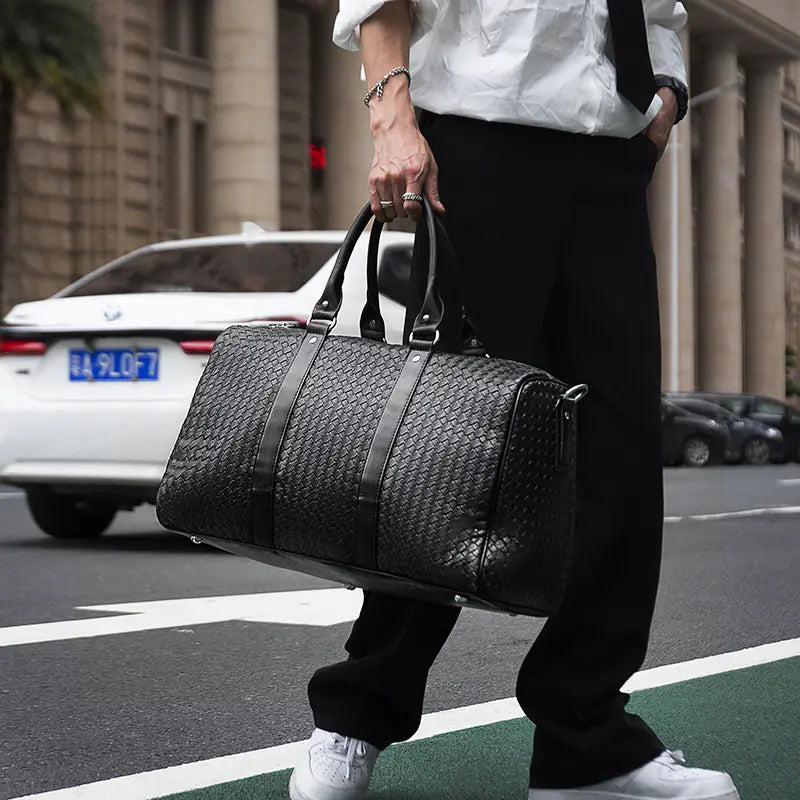 Elegant Handwoven Leather Travel Tote Bag - Versatile & Durable