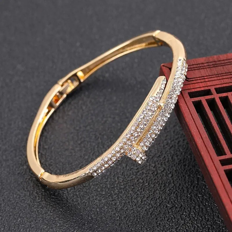 Geometric Nail Bracelet with Zircon Rhinestones