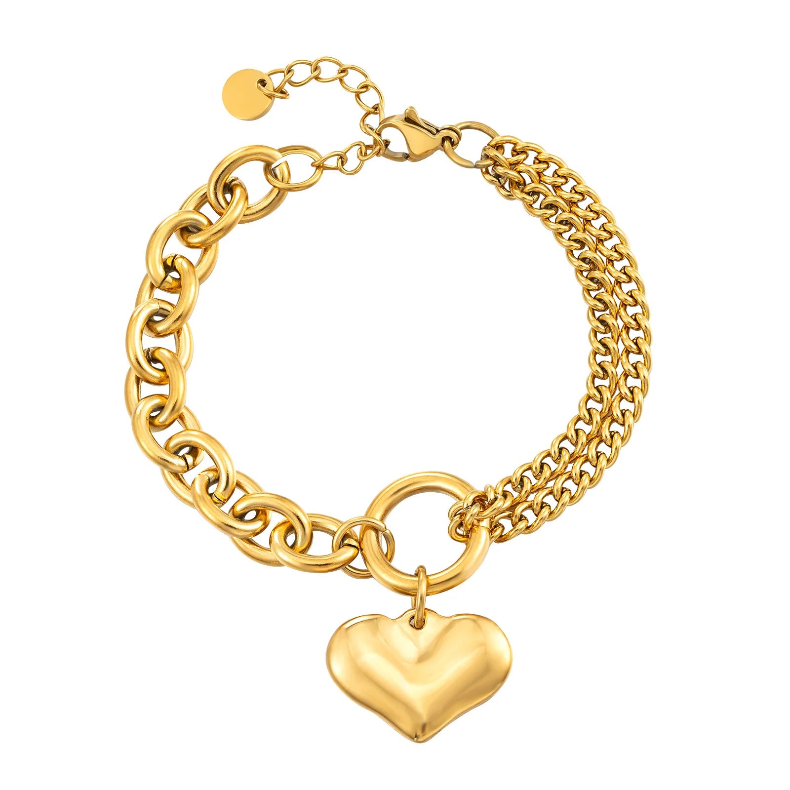Elegant Heart Pendant Bracelet - Metallic Finish