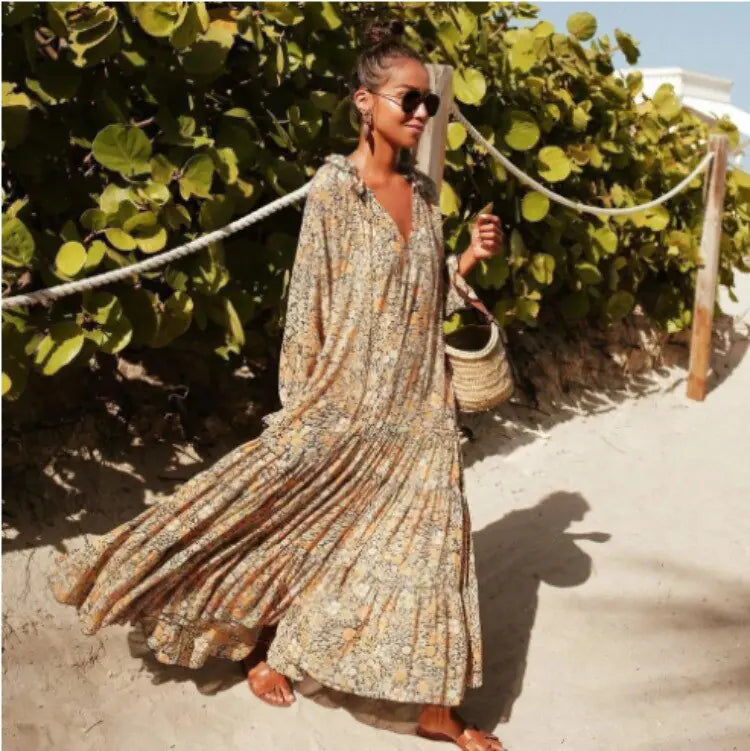 Robe longue oversize bohème printanière - Style fluide et dynamique