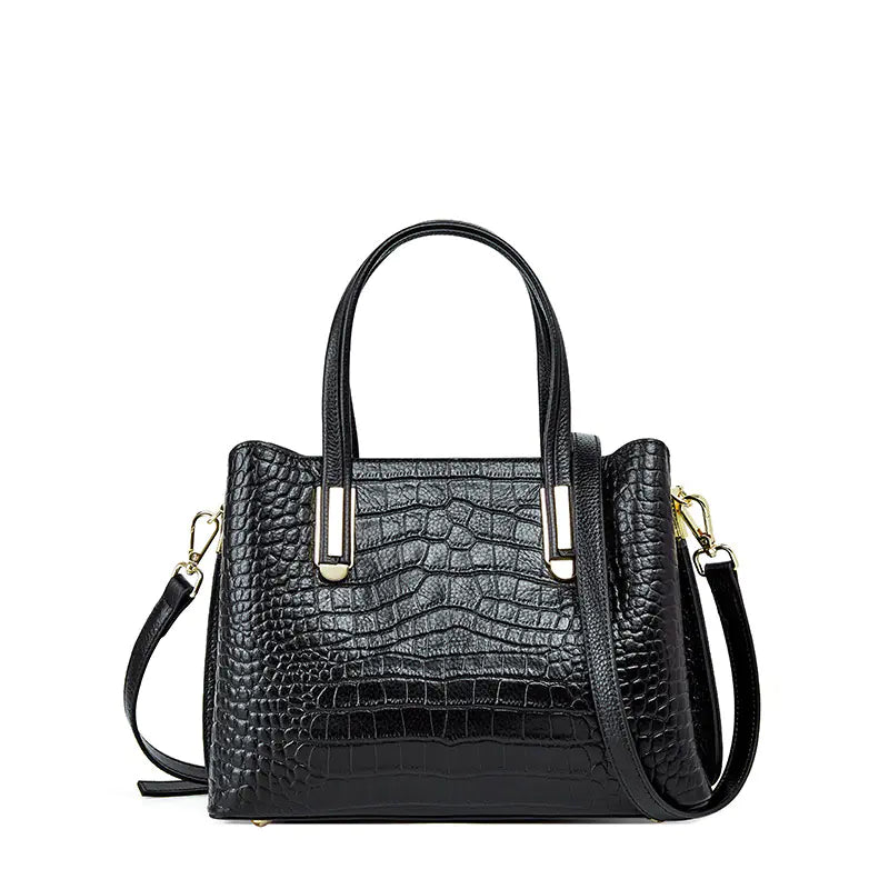 Elegant Leather Shoulder Bag for Women - Crocodile Pattern