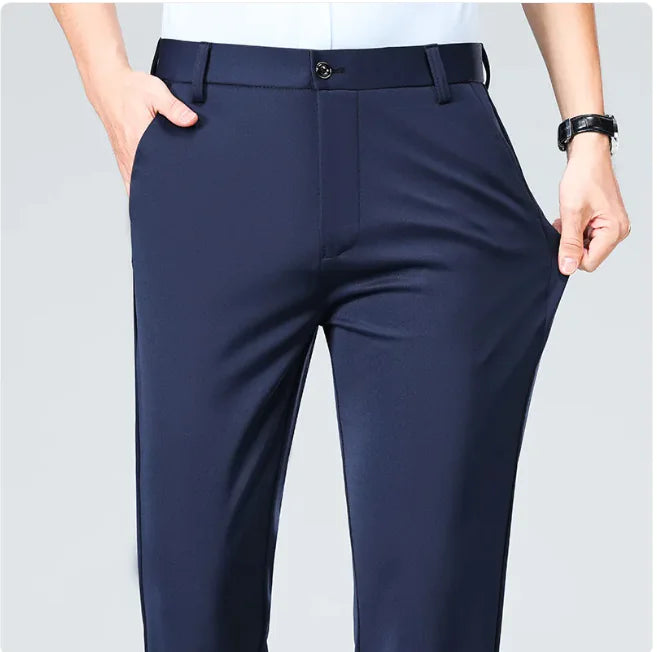 Men's Ice Silk High-Waisted Straight-Leg Trousers