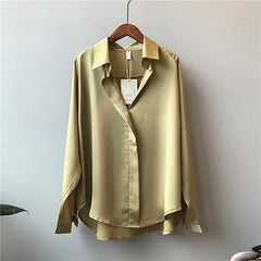 Casual V-Neck Satin Silk Blouse
