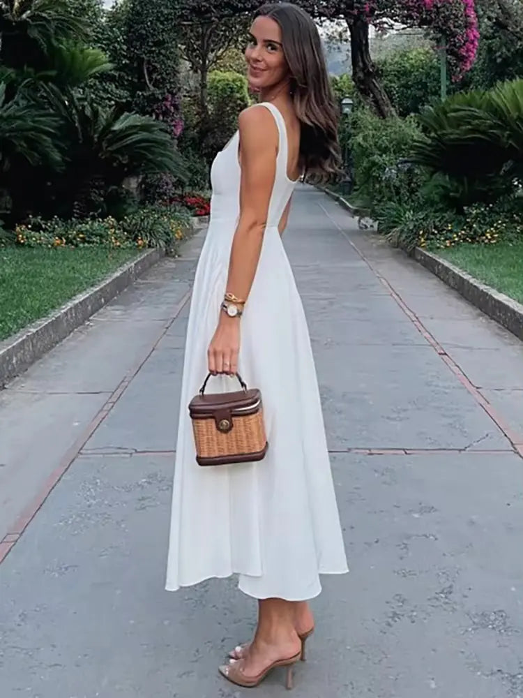 Robe longue trapèze élégante à col carré - Parfaite pour les soirées