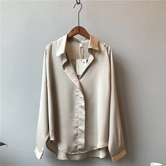 Casual V-Neck Satin Silk Blouse