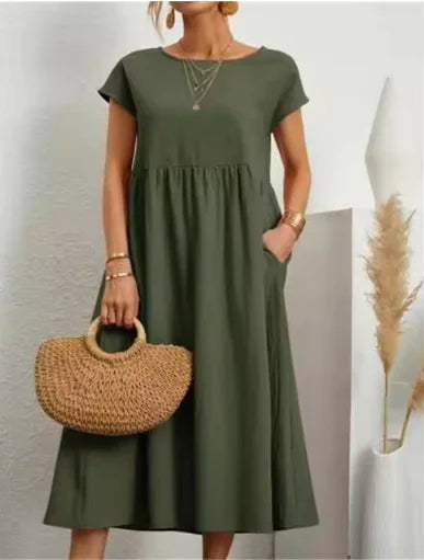 Robe sans manches en coton et lin respirant avec poches