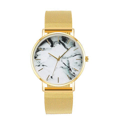 Elegant Marble Dial Watch with Mesh Band