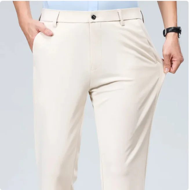 Men's Ice Silk High-Waisted Straight-Leg Trousers