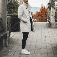 Trench-coat mi-long à col montant pour homme