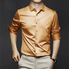 Elegant Ice Silk Business Shirt, Slim Fit, Long Sleeve