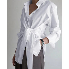 Chic Loose-Tie Long Sleeve Casual Shirt for Women