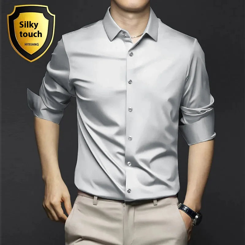 Elegant Ice Silk Business Shirt, Slim Fit, Long Sleeve