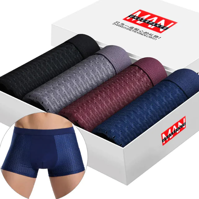 Luxurious Men's Ice Silk Boxer Shorts - Breathable & Mesh Design