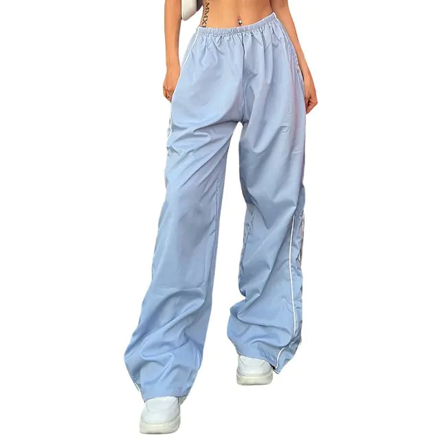 Low-Rise Baggy Cargo Pants with Elastic Drawstring