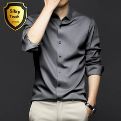 Elegant Ice Silk Business Shirt, Slim Fit, Long Sleeve