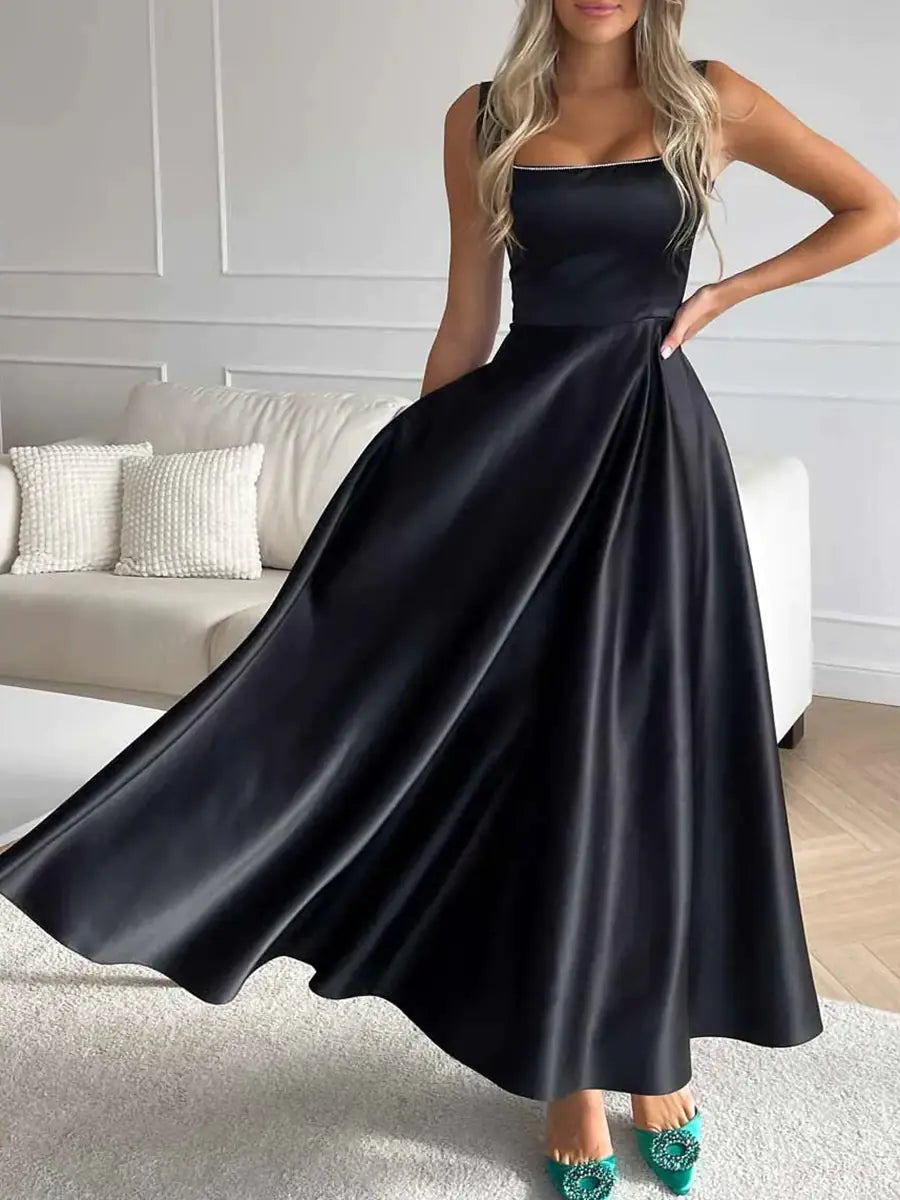 Robe longue trapèze élégante à col carré - Parfaite pour les soirées