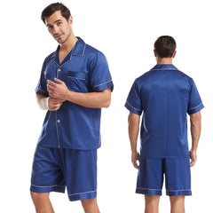 Men's Silk-Feel Pajamas Set - Short Sleeve & Shorts