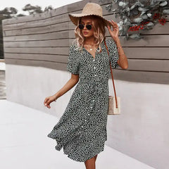 Robe mi-longue chic avec détails boutonnés - Collection Anne