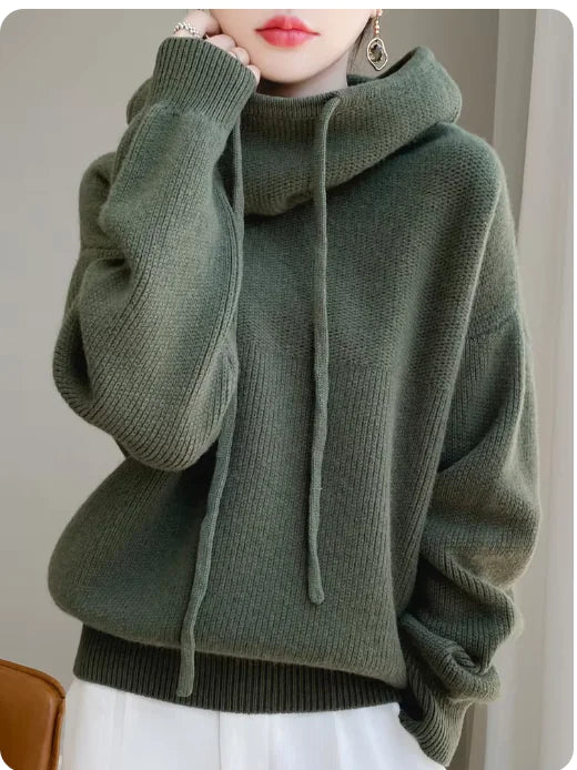 Chic Australian Wool Hooded Sweater for Women - Cozy & Stylish