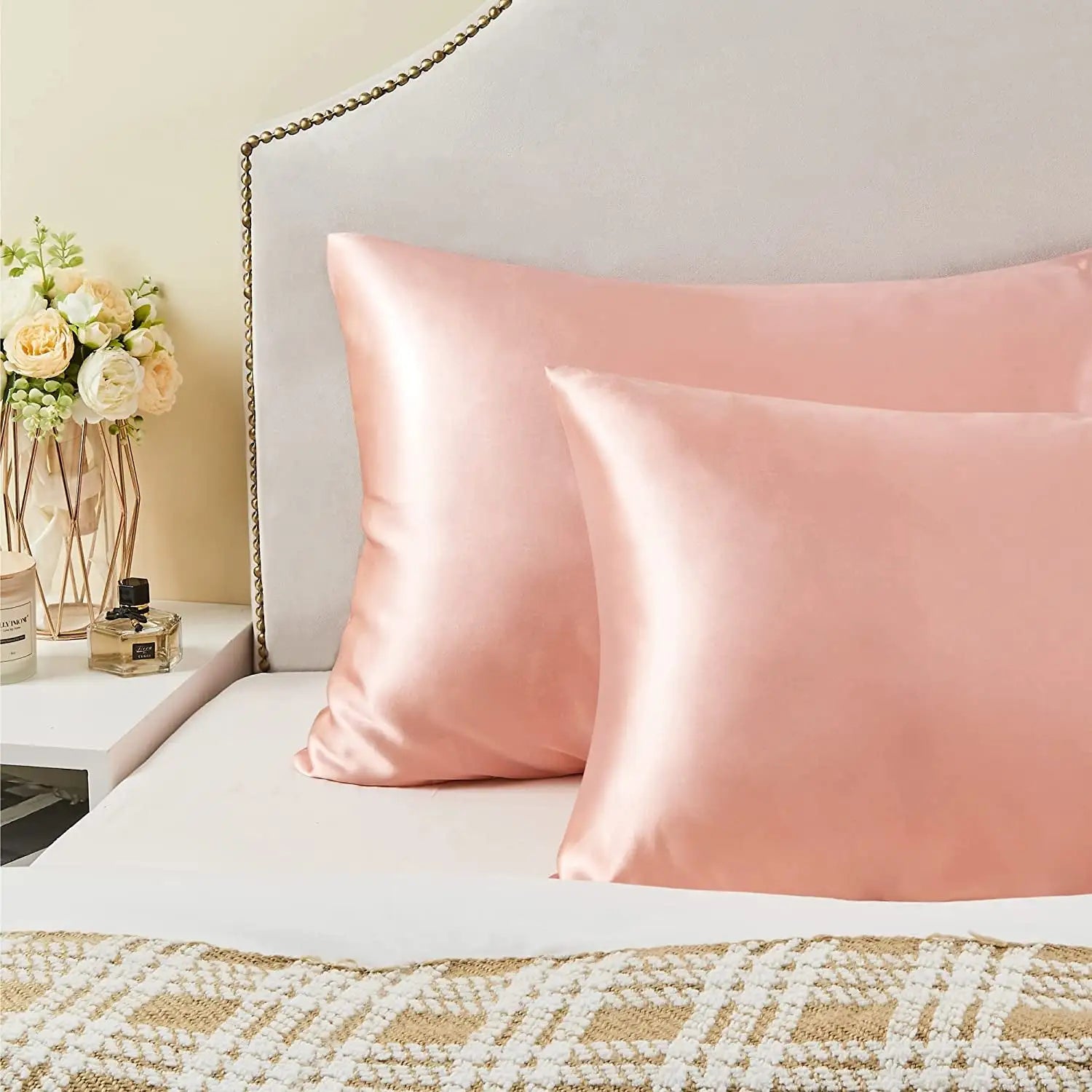 Lot de 2 taies d'oreiller de luxe en satin de soie