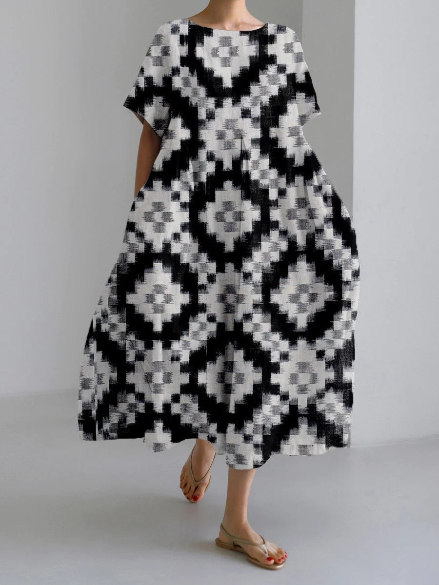 Robe longue rétro géométrique - Décontractée et élégante