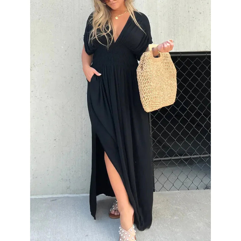 Robe en soie glacée Sunkissed Pleat Palooza - Brun gris clair
