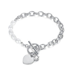 Elegant Freshwater Pearl & Zircon Heart Bracelet