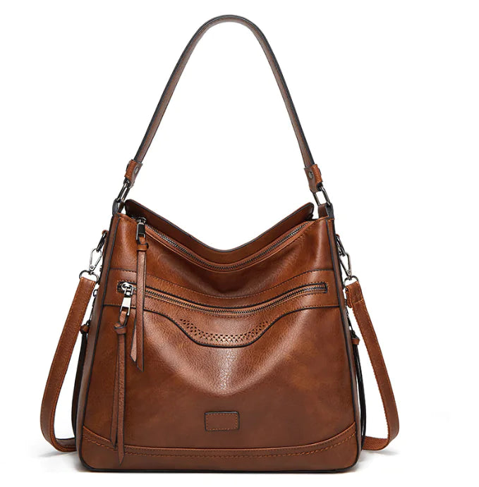 Elegant Multi-Pocket Leather Tote Bag for Women