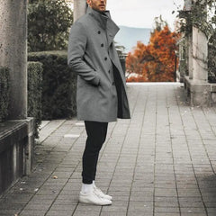 Trench-coat mi-long à col montant pour homme