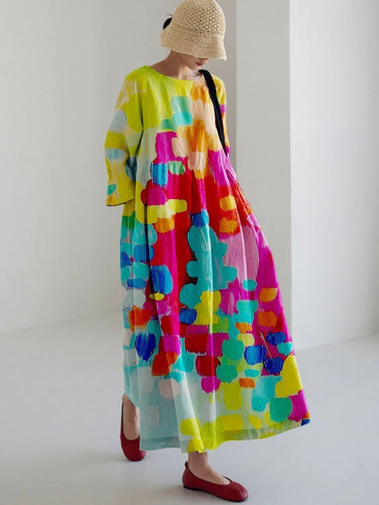 Robe longue rétro géométrique - Décontractée et élégante