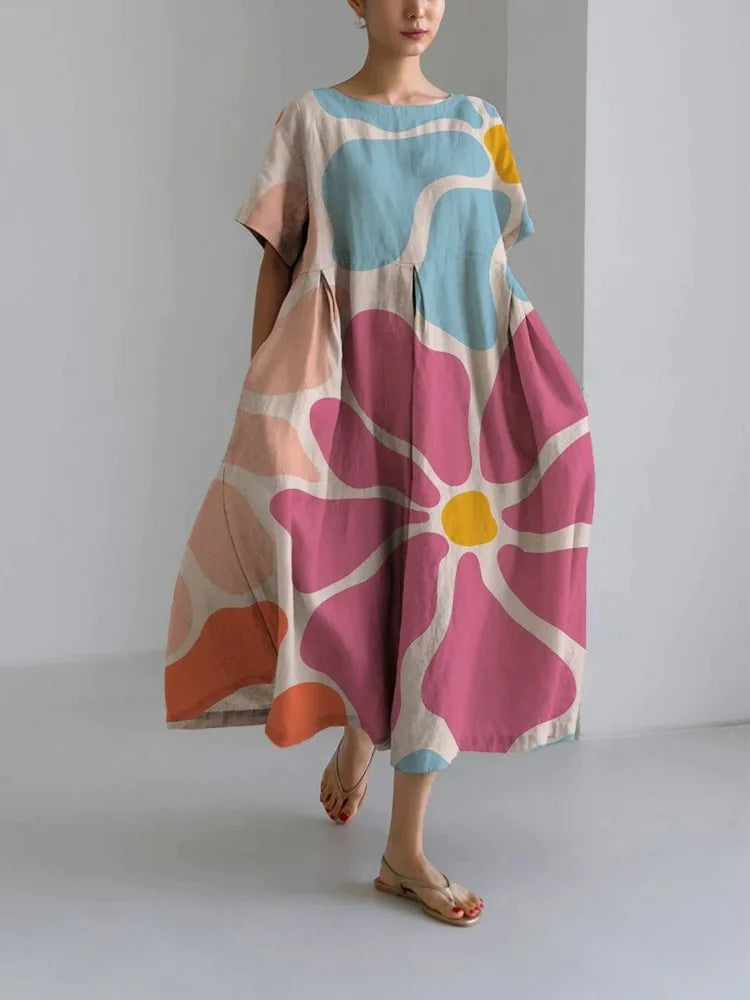 Robe longue rétro géométrique - Décontractée et élégante