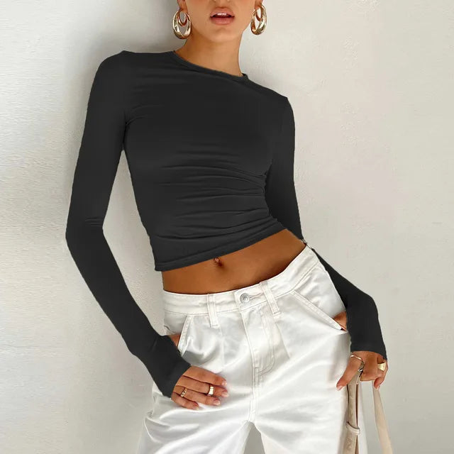 T-shirt chic à manches longues et coupe slim pour femme