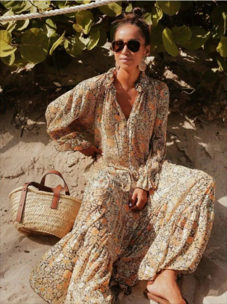 Robe longue oversize bohème printanière - Style fluide et dynamique
