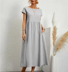 Robe sans manches en coton et lin respirant avec poches