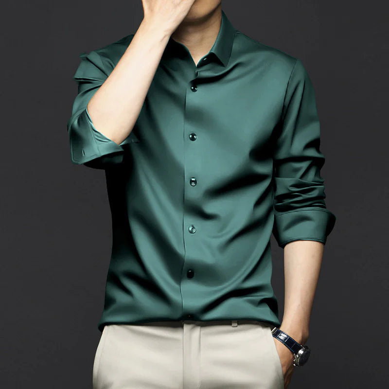 Elegant Ice Silk Business Shirt, Slim Fit, Long Sleeve