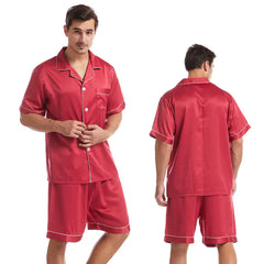 Men's Silk-Feel Pajamas Set - Short Sleeve & Shorts